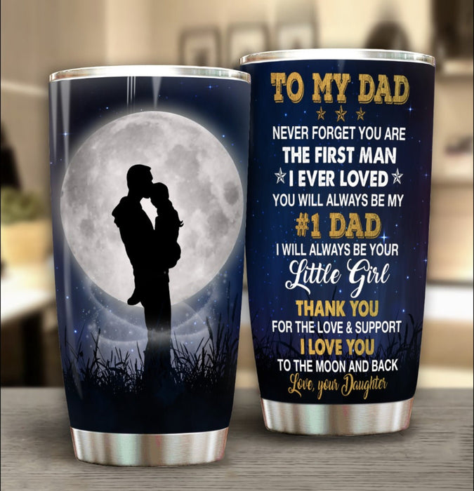 Personalized To My Daddy Tumbler From Daughter Moon Silhouette Hugging Custom Name 20oz Travel Cup Fathers Day Gifts