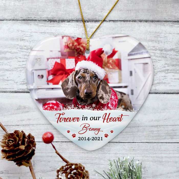 Personalized Memorial Ornament For Pet Loss Forever In Our Heart Snow Field Pawprints Custom Name Photo Keepsake Gifts