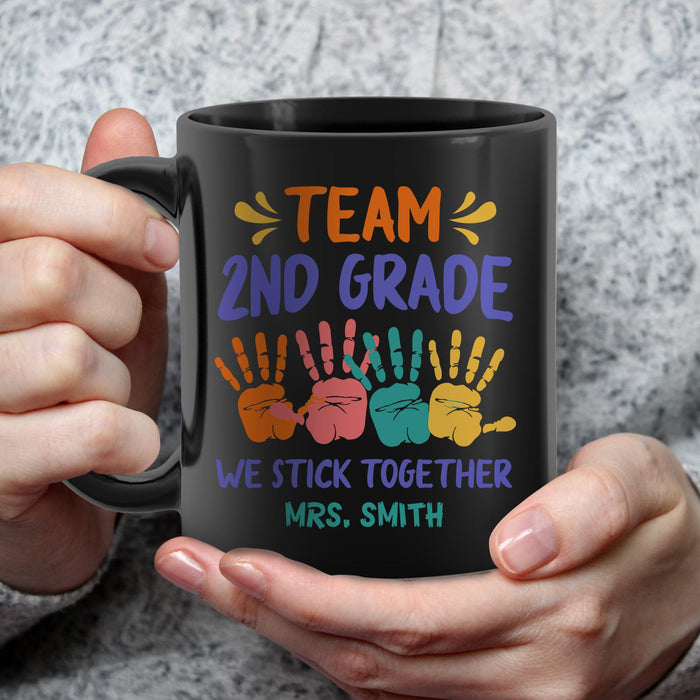 Personalized Ceramic Coffee Mug For Teachers Funny Colorful Handprint Custom Name 11 15oz Back To School Cup