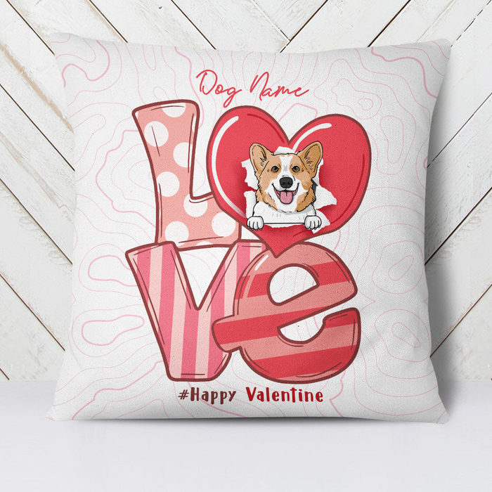 Personalized Square Pillow Gifts For Dog Lover Pink Red Love Heart Custom Name & Hashtag Sofa Cushion For Birthday