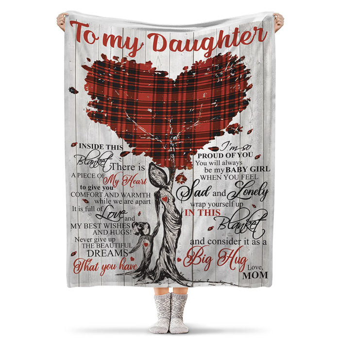 Personalized To My Daughter Fleece Blanket From Mom Mother And Baby Red Plaid Pattern Heart Tree Printed Blanket