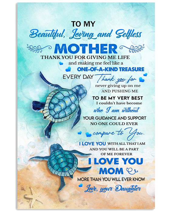 Personalized Canvas Wall Art For Mom From Kids Sea Turtle Thanks For Giving Life  Custom Name Poster Prints Home Decor