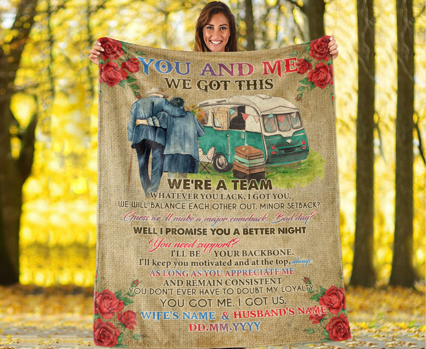Personalized Blanket For Camping Lovers Couple You And Me We Got This Print Old Couple Camping Car & Flower Printed