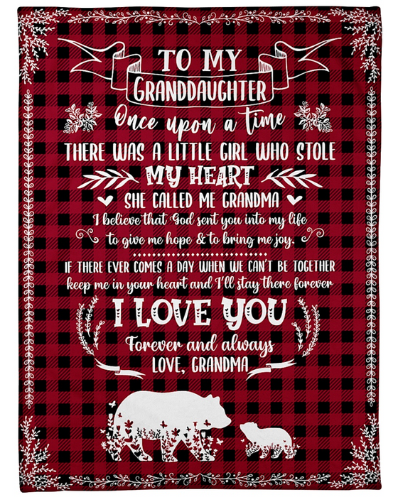 Personalized Premium Blanket To My Granddaughter Red Buffalo Plaid & Bear Blankets Custom Name