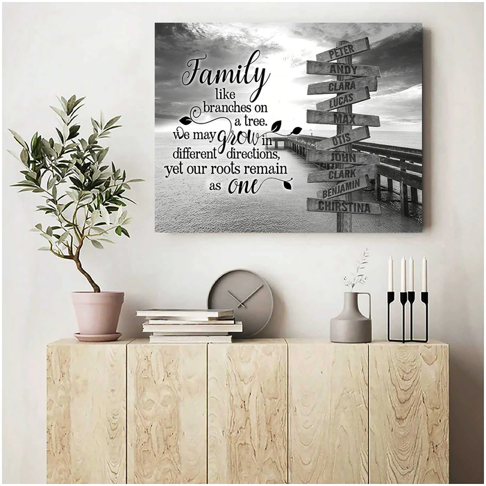 Personalized Wall Art Canvas For Family Remain As One Black And White Street Sign Poster Print Custom Multi Name
