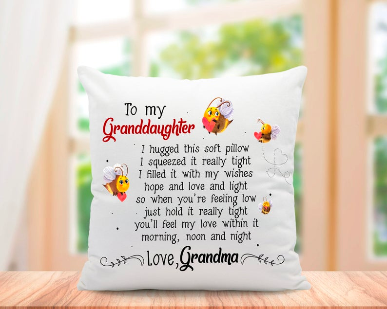 Personalized To My Granddaughter Square Pillow Bee Just Hold It Really Tight Custom Name Sofa Cushion Christmas Gifts