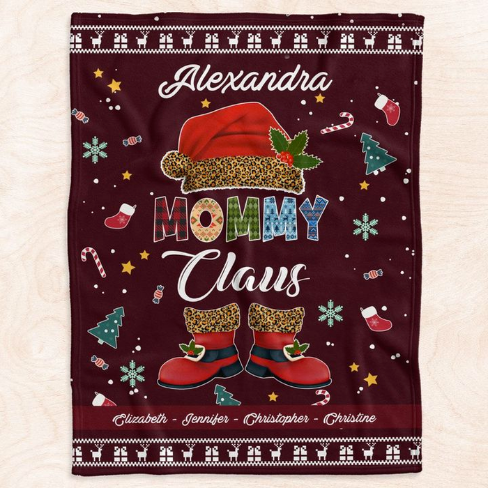 Personalized Blanket For Mom Grandma From Son Daughter Mommy Claus Funny Santa Claus Printed Custom Kids Name