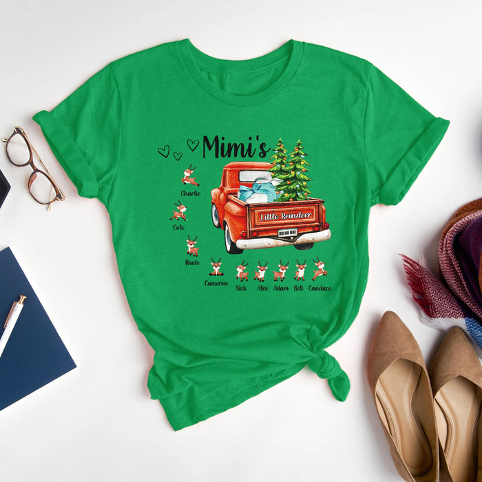 Personalized Sweatshirt For Grandma From Grandkids Little Reindeer Red Truck Pine Tree Custom Name Shirt Christmas Gifts