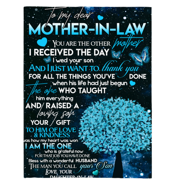 Personalized To My Dear Mother-In-Law  Blanket You Are The Other Mother I Received Galaxy Background Print Butterfly