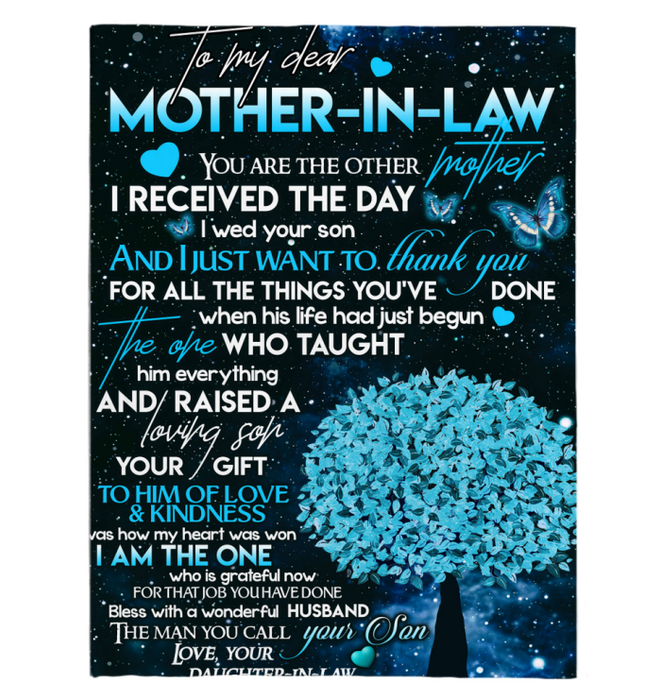 Personalized To My Mother In Law From Daughter In Law Tree Blue Butterflies Fleece Blanket You Are The Other Mother