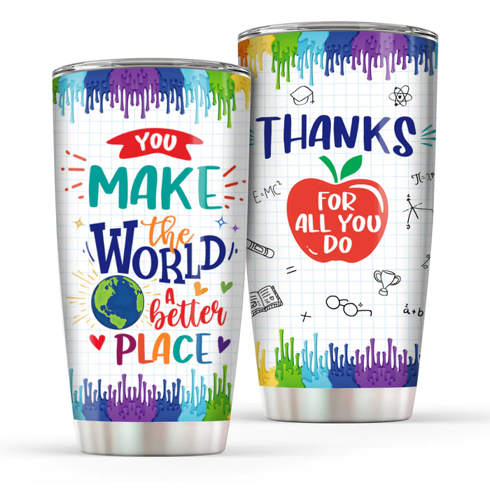 Travel Tumbler For Teacher Appreciation Apple Thanks For All You Do Gifts For Back To School 20oz Novelty Cup