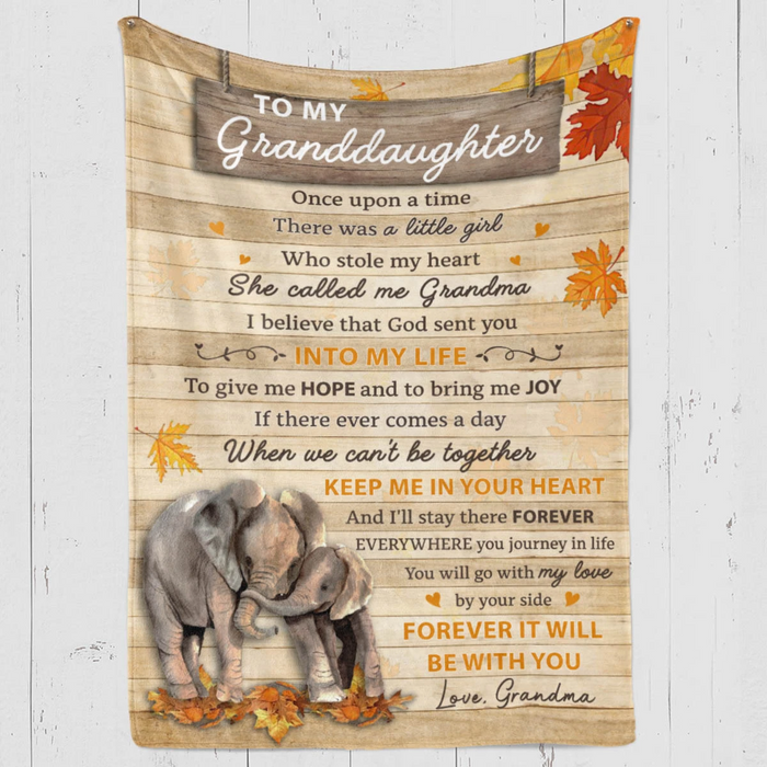 Personalized Vintage Blanket To My Granddaughter Elephant & Autumn Maple Leaves Blanket Custom Name