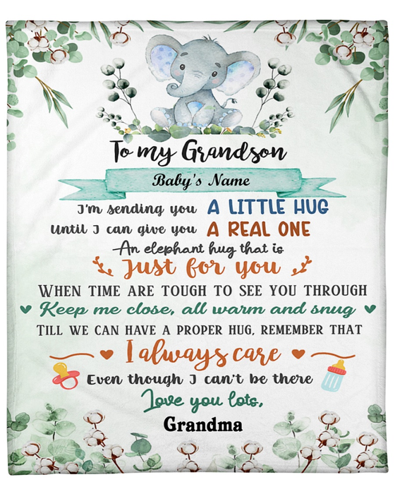Personalized To My Grandson Blanket From Grandparents An Elephant Hug That Is Just For You Custom Name Birthday Gifts