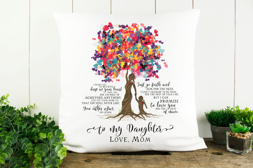 Personalized To My Daughter Square Pillow Colorful Tree Believe Deep In Your Heart Custom Name Sofa Cushion Xmas Gifts