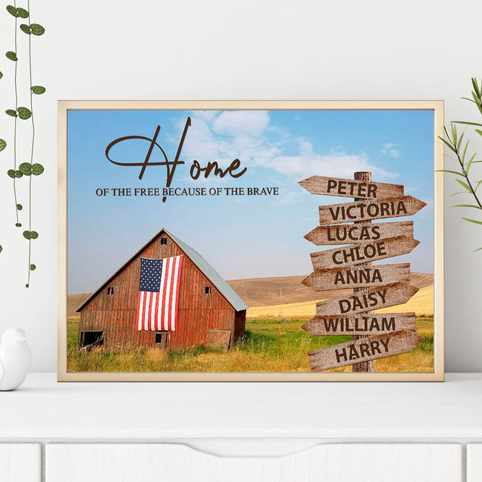 Personalized Wall Art Canvas For Family Home Of The Free USA Flag House Street Sign Poster Print Custom Multi Name