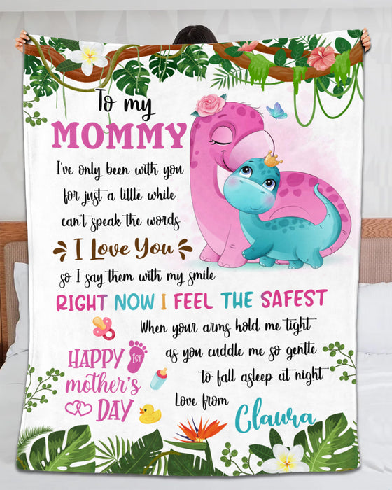 Personalized To My Mommy Blanket From Newborn Son Daughter Happy 1st Mother'S Day Cute Dinosaur & Baby Printed
