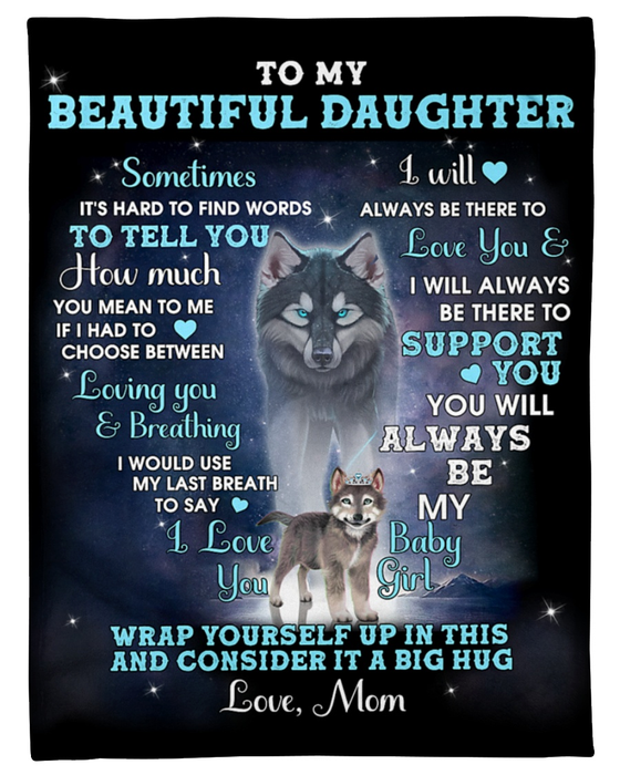 Personalized Dark Fleece Blanket To My Beautiful Daughter From Mom Funny Wolves Family Throw Blanket Custom Name