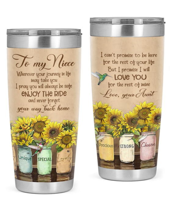 Personalized To My Niece Tumbler From Aunt Uncle Enjoy The Ride Vintage Sunflowers Custom Name Travel Cup Gifts For Christmas