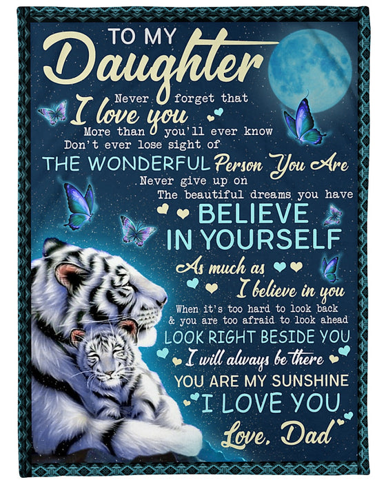 Personalized Blanket To My Daughter From Dad My Love Old & Baby Tiger Under The Moon Star Night Background Custom Name