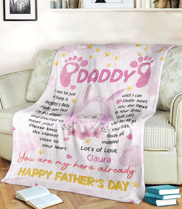 Personalized Fleece Sherpa Blanket From Baby Bump To New Dad Cute Rabbit I Just Can't Wait For First Fathers Day Ideas
