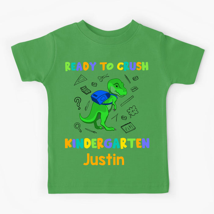 Personalized T-Shirt For Kids Colorful Design Dinosaur Print Custom Name & Grade Level Back To School Outfit