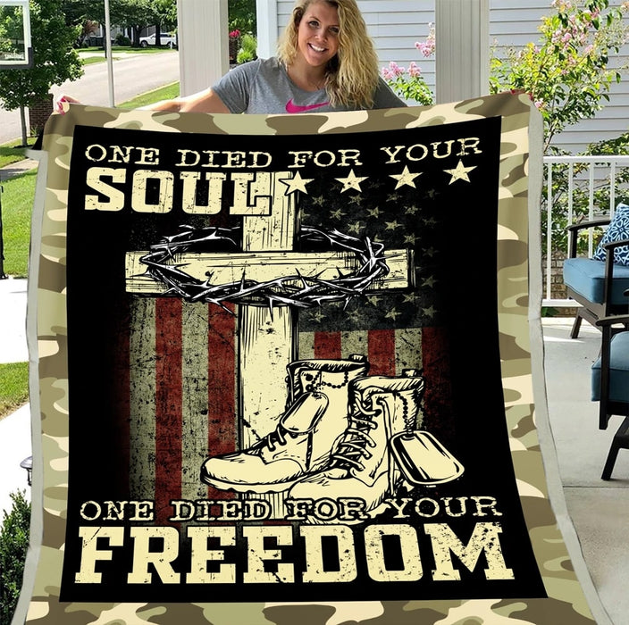 Blanket for Army In Heaven With Print Cross Veteran Military Shoes Pendant One Died For Your Soul