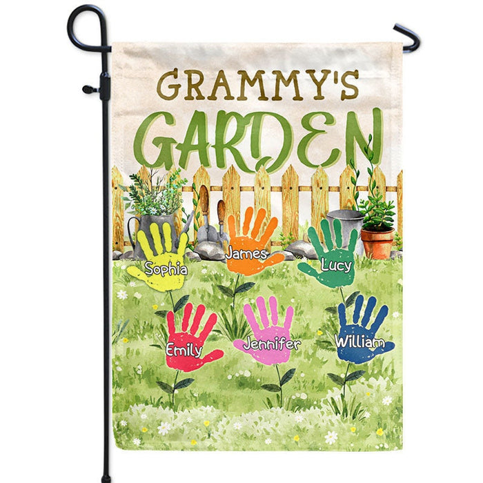 Personalized Garden Flag For Grandma Grammy's Garden Handprints Custom Grandkids Name Welcome Flag Gifts For Christmas