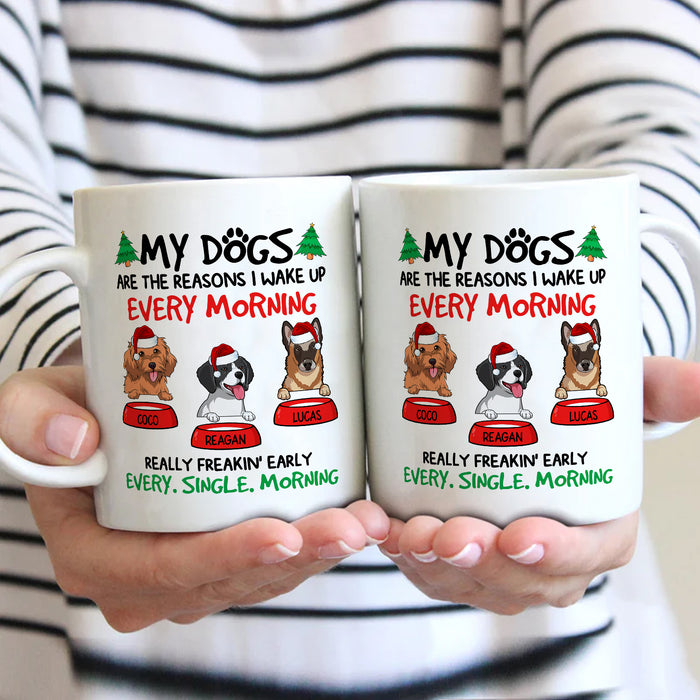Personalized Coffee Mug Gifts For Dog Lovers The Reasons I Wake Up Every Morning Custom Name White Cup For Christmas