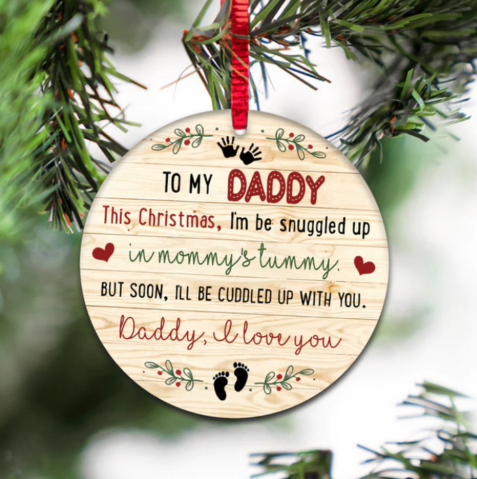 Personalized Ornament For New Dad Vintage Wood Theme Daddy I Love You Custom Name Hanging Tree Gifts For First Christmas