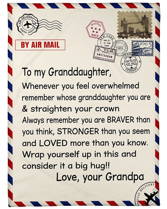 Personalized To My Granddaughter Cute Stamp Letter Fleece Blanket From Grandpa Love More Than You Know Custom Name