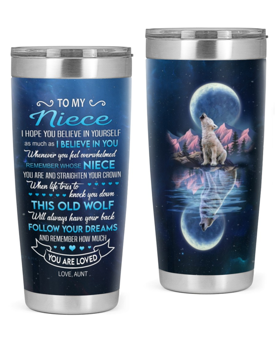 Personalized To My Niece Tumbler From Aunt Uncle Olf Wolf Always Have Your Backs Custom Name Travel Cup Gifts For Christmas
