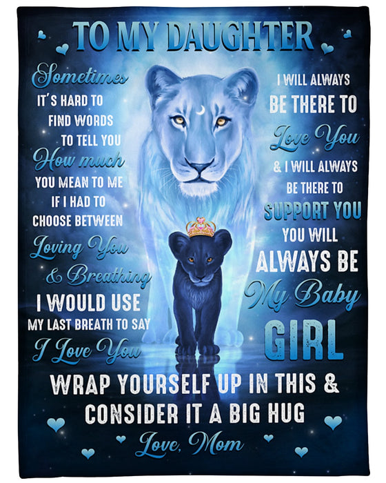 Personalized Blanket To My Daughter From Mom Old & Baby Lion Printed Vintage Design Galaxy Background Custom Name