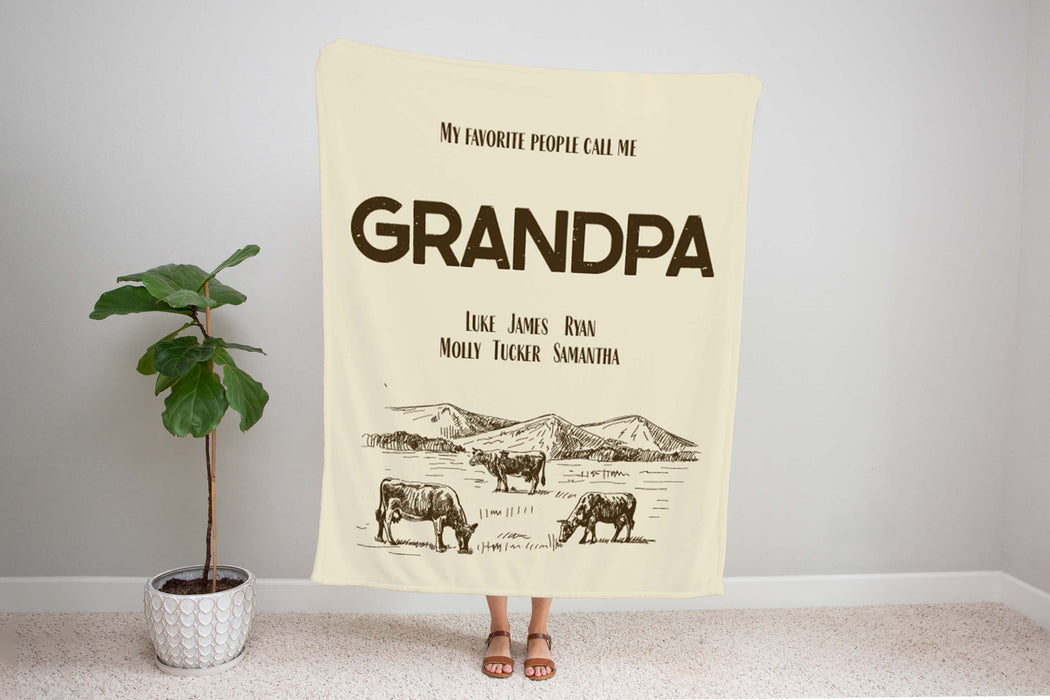Personalized Blanket Gifts For Grandfather From Grandkids Farmer In Hills With Cow Vintage Custom Name For Christmas
