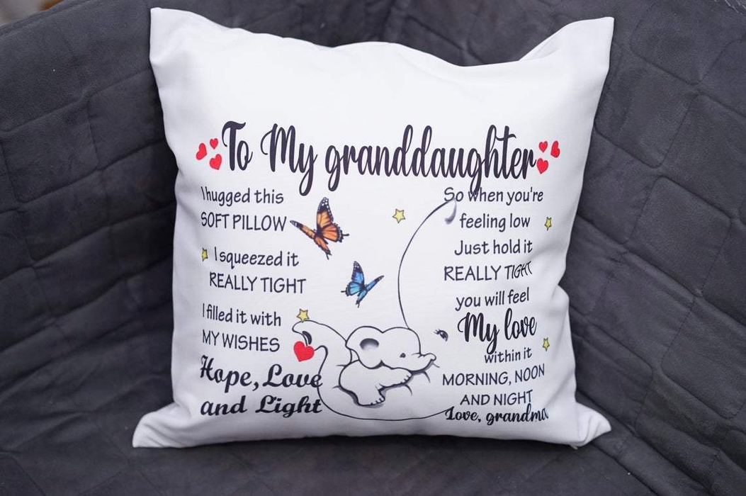 Personalized To My Granddaughter Square Pillow Cute Elephant And Butterflies  Custom Name Sofa Cushion Christmas Gifts