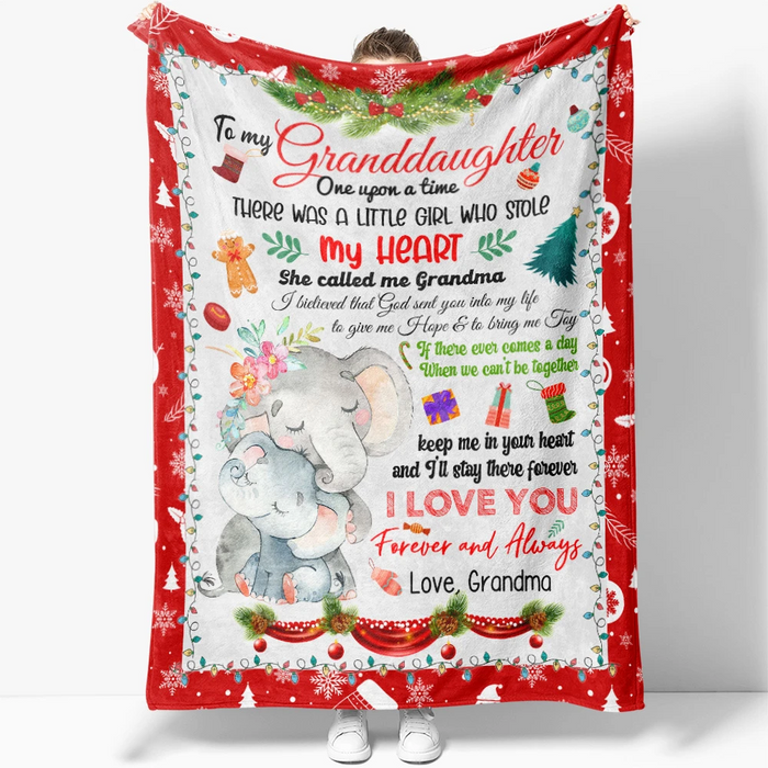 Personalized To My Granddaughter Blanket From Grandma Once Upon A Time There Was A Little Girl Cute Elephant Printed