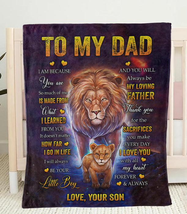 Personalized Blanket To My Dad From Son My Loving Father Old And Baby Lion Printed Vintage Design Custom Name