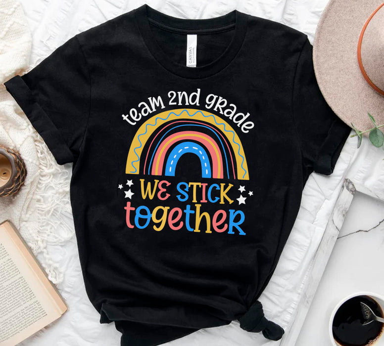 Personalized Unisex Matching T-Shirt For Teacher & Student Team 2nd Grade Rainbow Custom Name Back To School Outfit