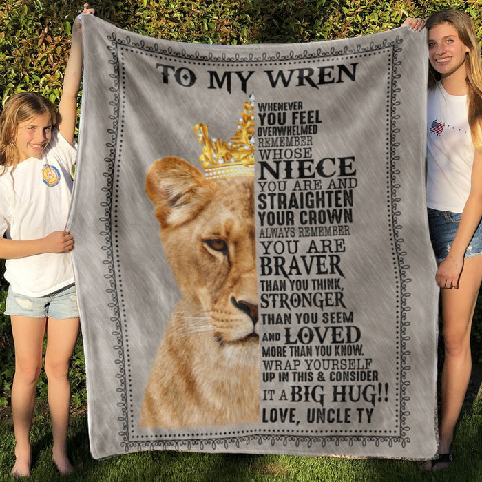 Personalized To My Niece Blanket From Uncle Whenever You Feel Overwhelmed Haft Of Lion With Crow Printed Fleece Blanket