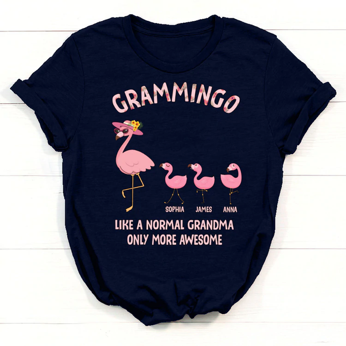 Personalized T-Shirt For Grandma Grammingo Funny Flamingo Print Custom Grandkid's Name Mother's Day Shirt