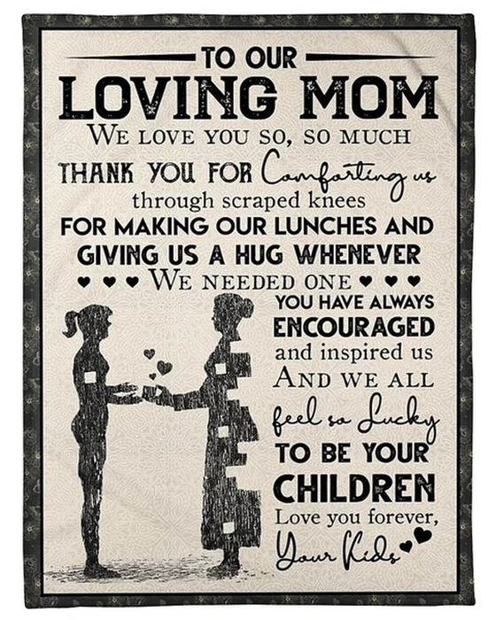 Personalized To Our Loving Mom Blanket From Kids Thank You For Giving Us A Hug Whenever We Need Knees Puzzle Mom & Girl