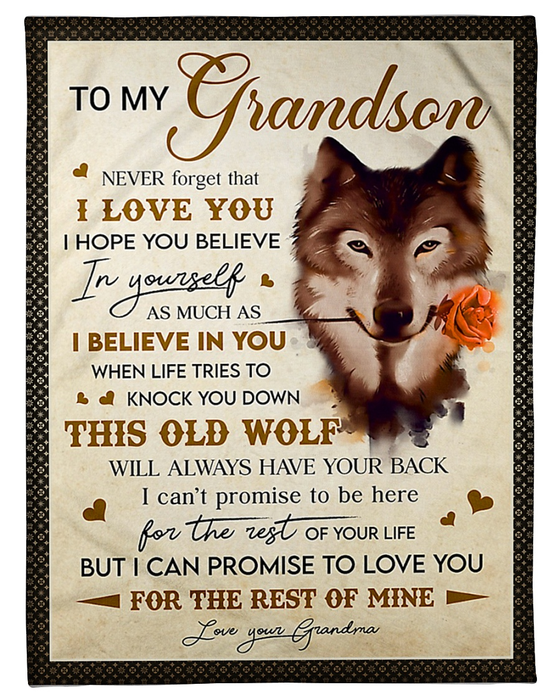 Personalized To My Grandson Blanket From Grandparents Wolf Love You For The Rest Of Life Custom Name Gifts For Birthday