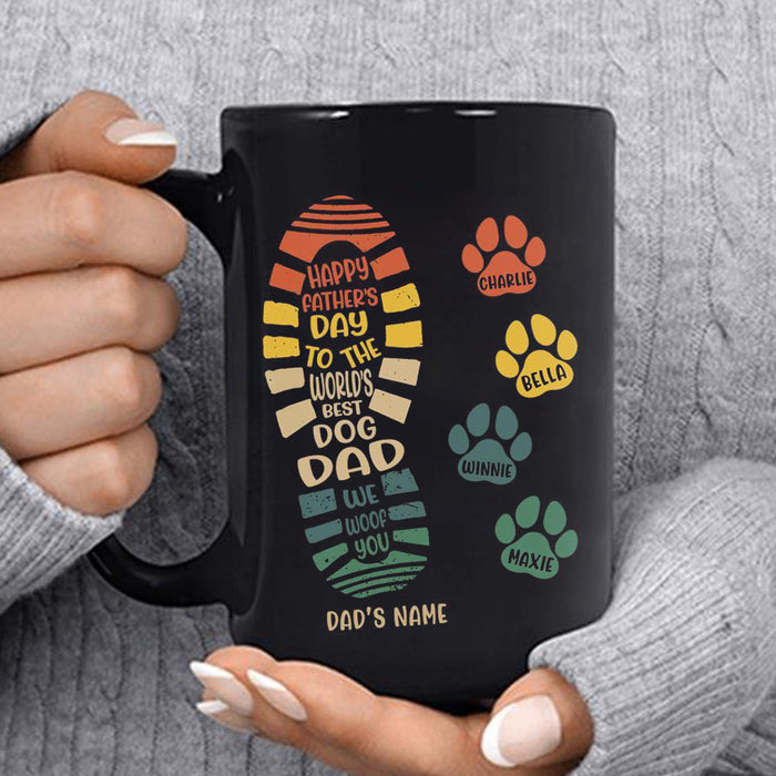 Personalized Ceramic Coffee Mug To The Best Dog Dad Vintage Footprint & Pawprint Custom Dog's Name 11 15oz Cup