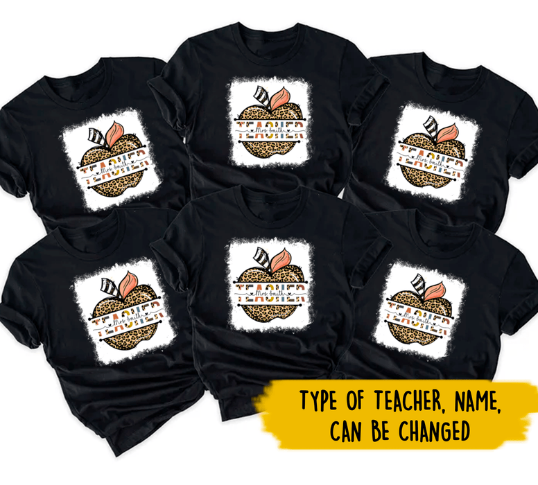 Personalized T-Shirt For Teachers Mrs. Smith Colorful Leopard Apple Design Custom Name Back To School Outfit