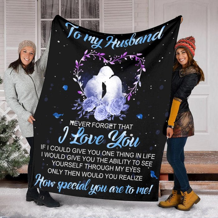 Personalized Valentine Blanket To My Husband Never Forget That I Love You Lighting Couple In Heart Blanket Custom Name