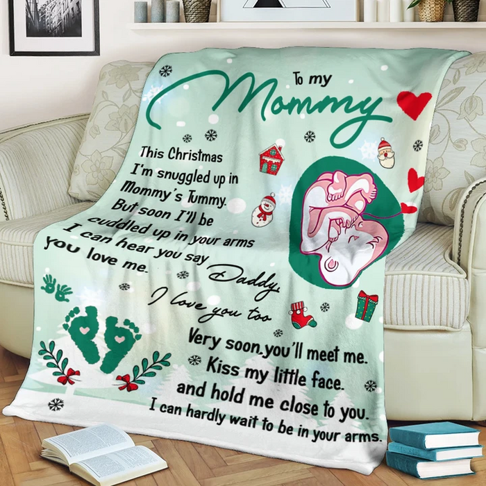 Personalized To My New Mom This Christmas I Am Snuggled In Mommy'S Tummy From Baby Bump Fleece Sherpa Blanket