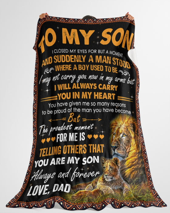 Personalized To My Son Blanket From Parents Custom Name Lion Always Carry You In My Heart Gifts For Birthday Christmas