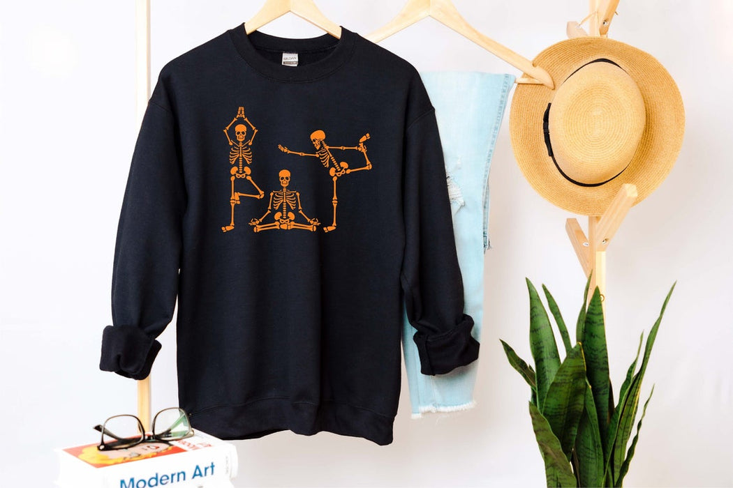 Classic Sweatshirt For Yoga Lovers Funny Skeleton Doing Yoga Shirt Happy Halloween Shirt For Men Women