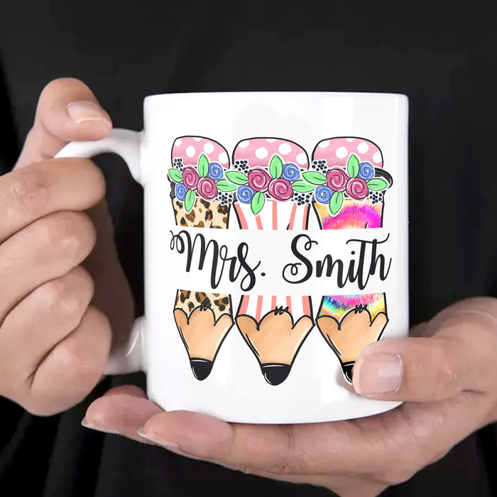 Personalized Back To School Mug Kindergarten Crew Pencil Print Custom Name 11 15oz Ceramic Coffee Cup