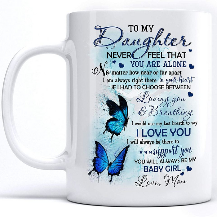 Personalized To My Daughter Coffee Mug Loving You & Breathing Butterflies Custom Name White Cup Gifts For Christmas