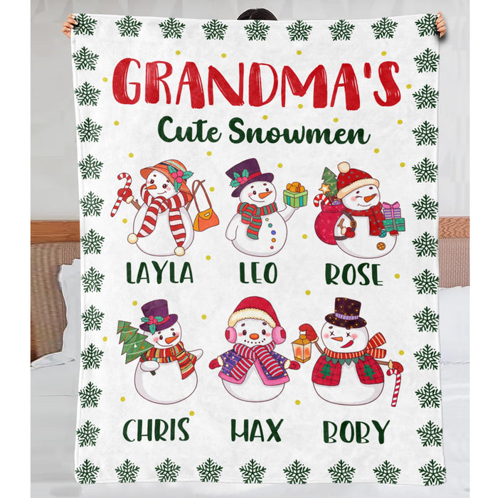 Personalized To My Grandmother Blanket From Grandkids Nana Cute Snowmen Snowflakes Custom Name Gifts For Christmas